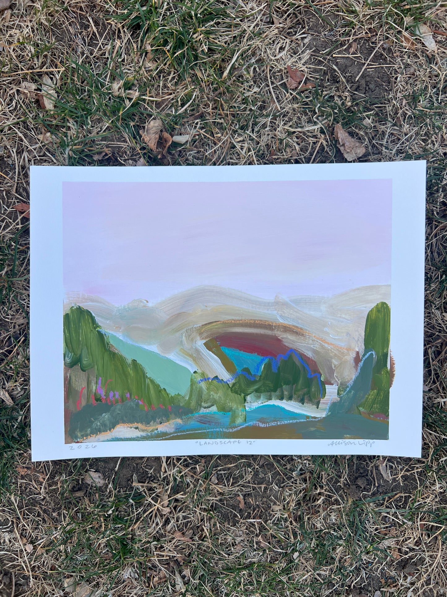 8"x10" Abstract Landscape: Acrylic and Oil Stick on Paper