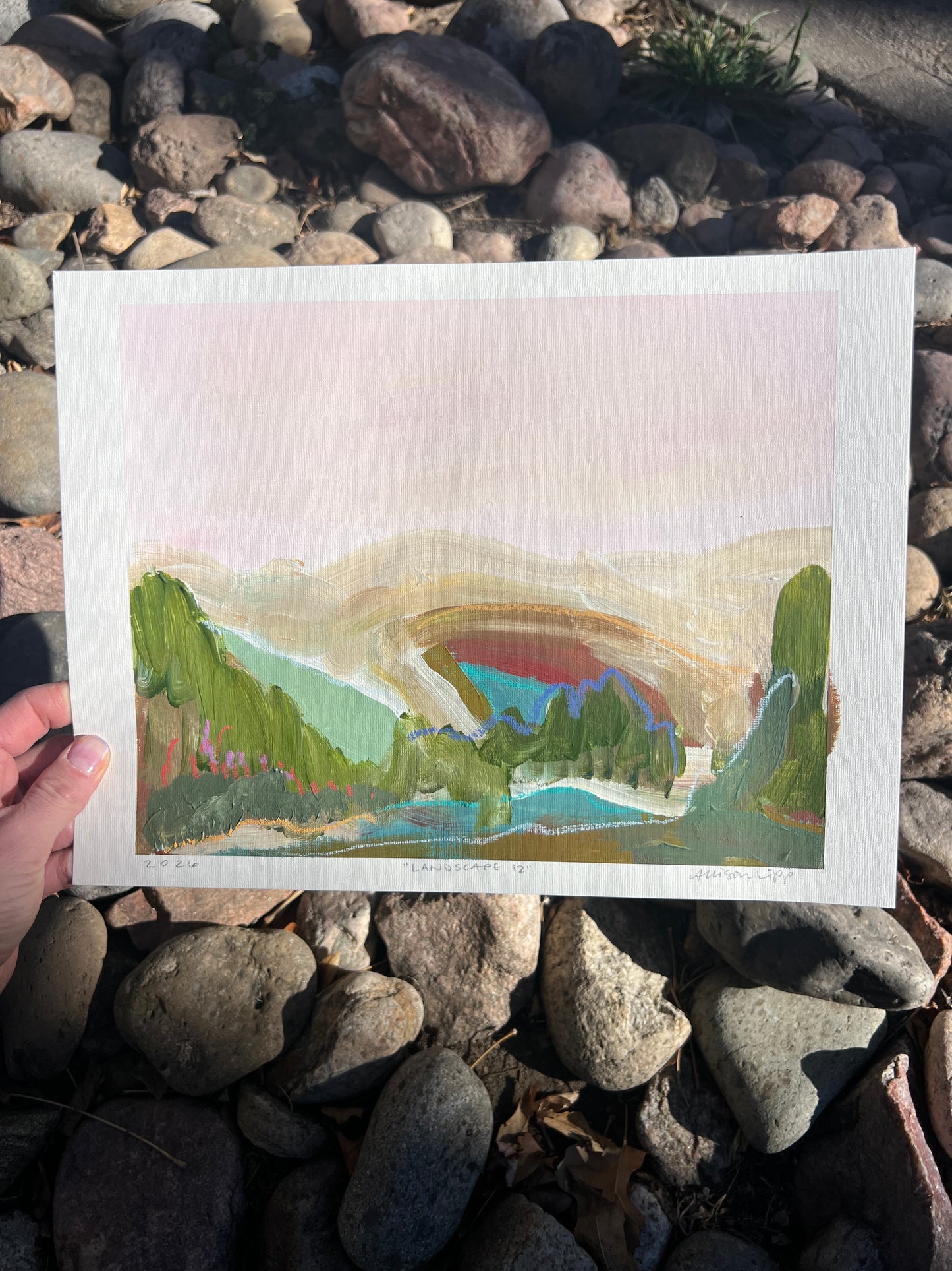 8"x10" Abstract Landscape: Acrylic and Oil Stick on Paper