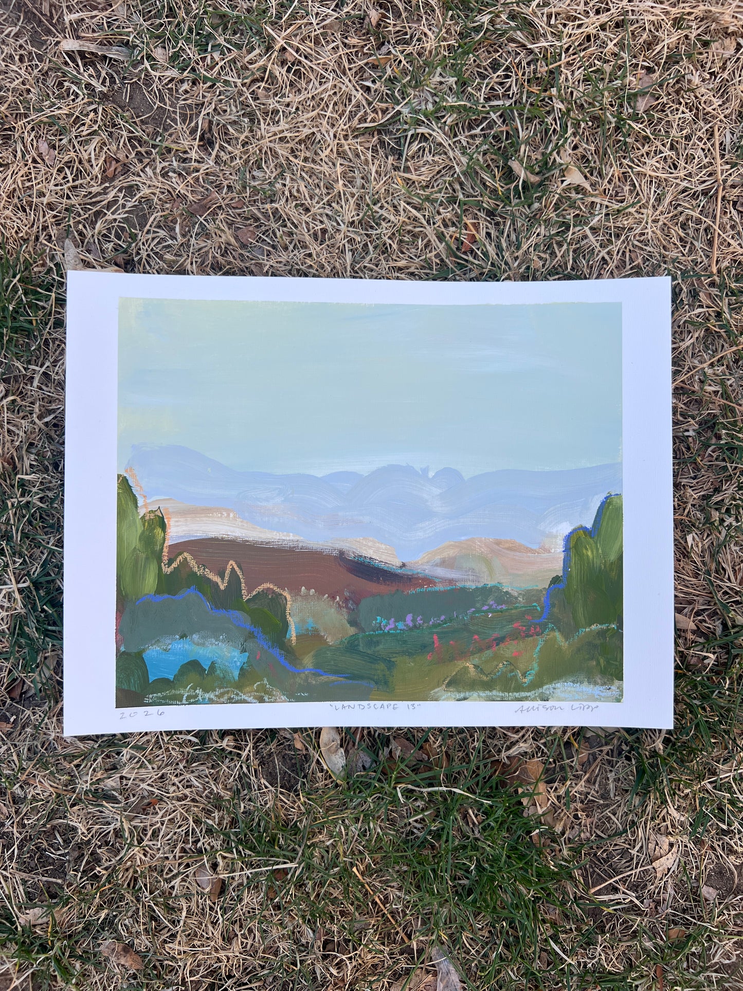 8"x10" Abstract Landscape: Acrylic and Oil Stick on Paper