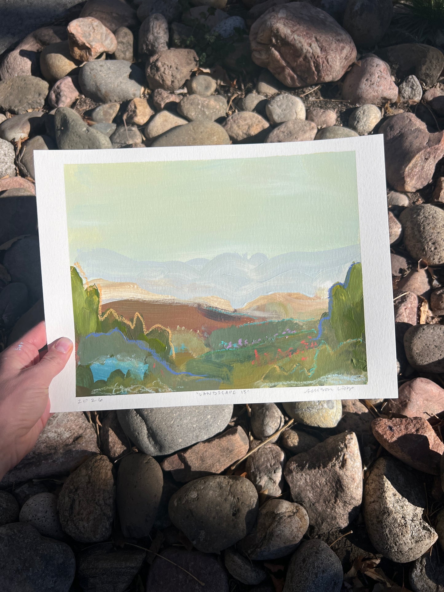 8"x10" Abstract Landscape: Acrylic and Oil Stick on Paper