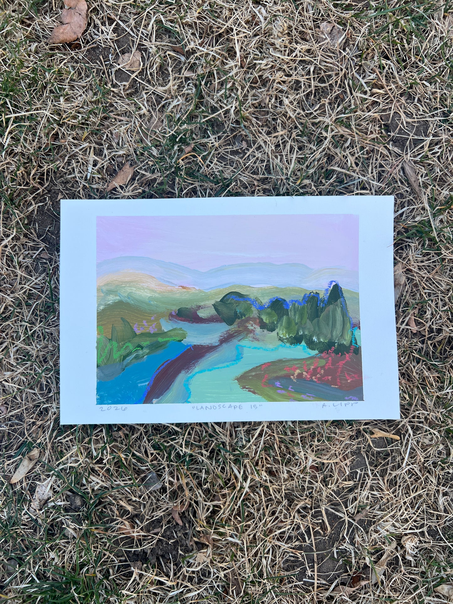 5"x7"  Abstract Landscape: Acrylic and Oil Stick on Paper