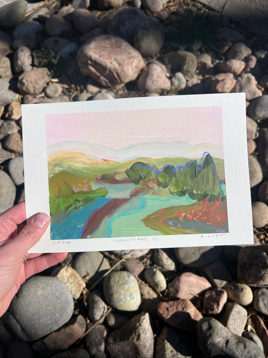 5"x7"  Abstract Landscape: Acrylic and Oil Stick on Paper