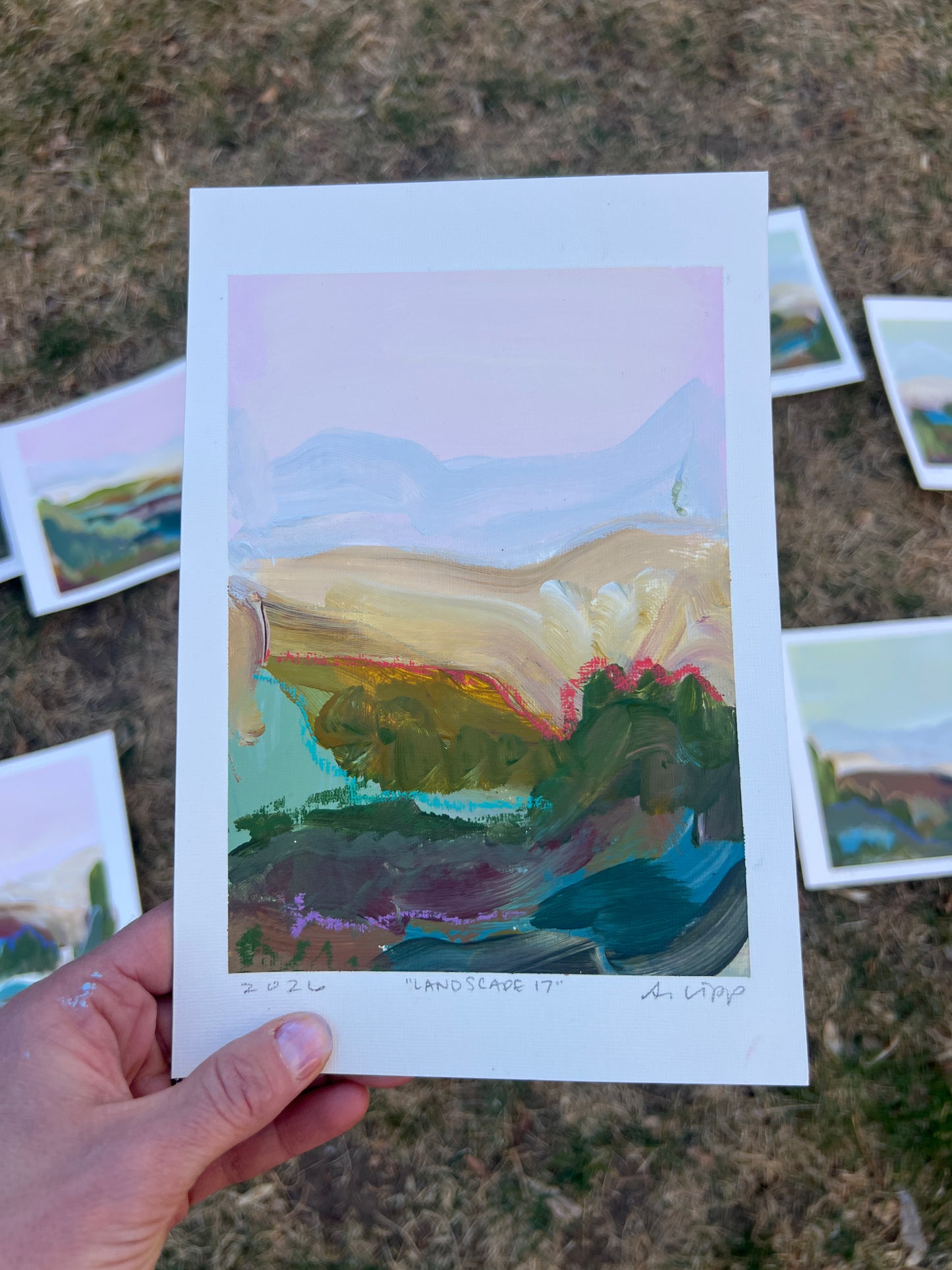7"x5" Abstract Landscape: Acrylic and Oil Stick on Paper