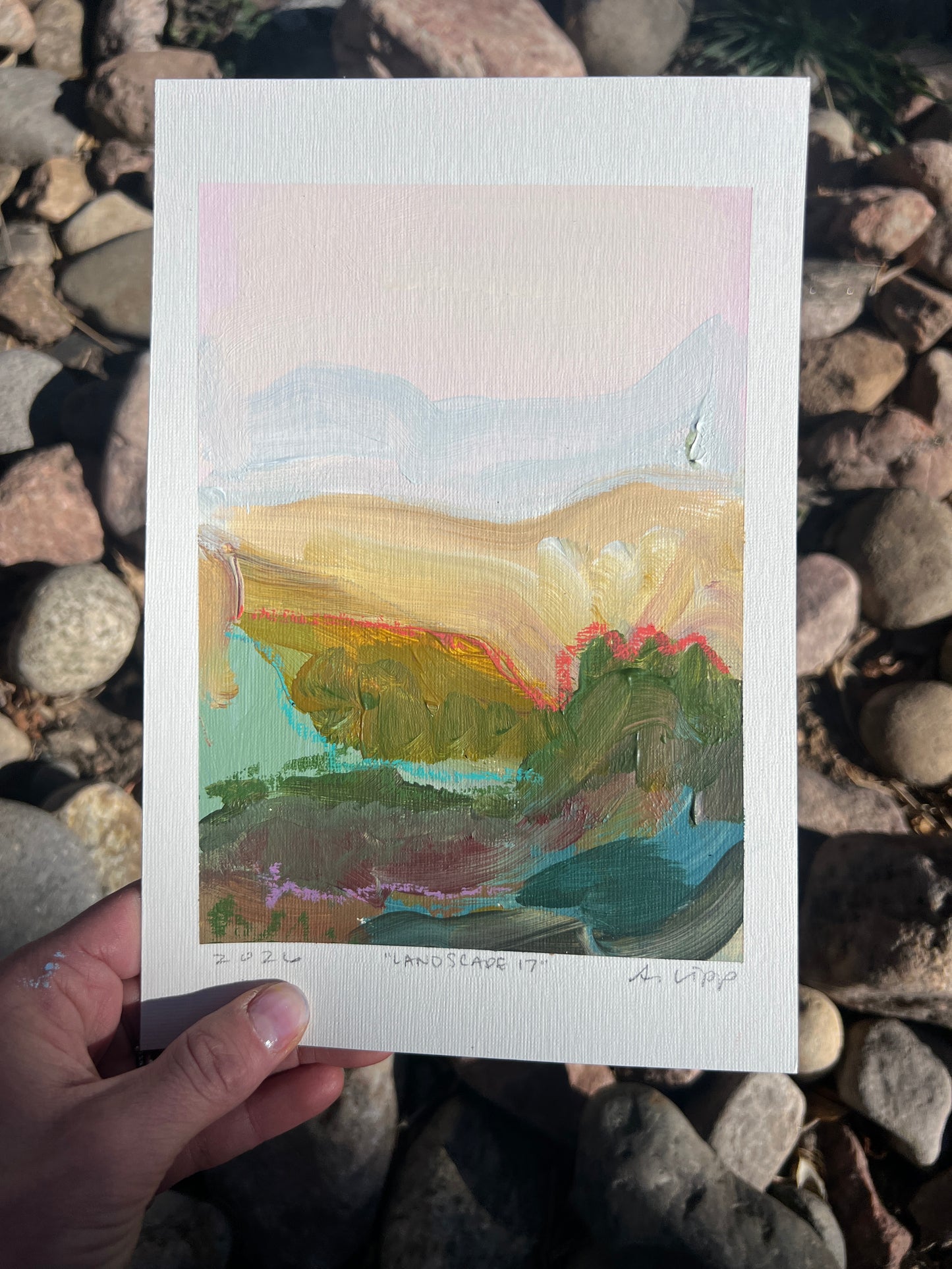 7"x5" Abstract Landscape: Acrylic and Oil Stick on Paper