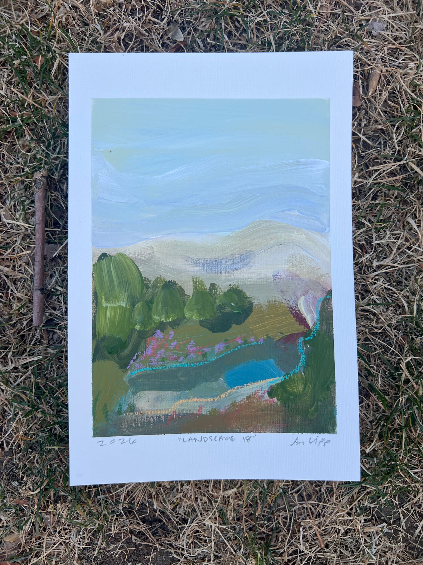 7"x5" Abstract Landscape: Acrylic and Oil Stick on Paper