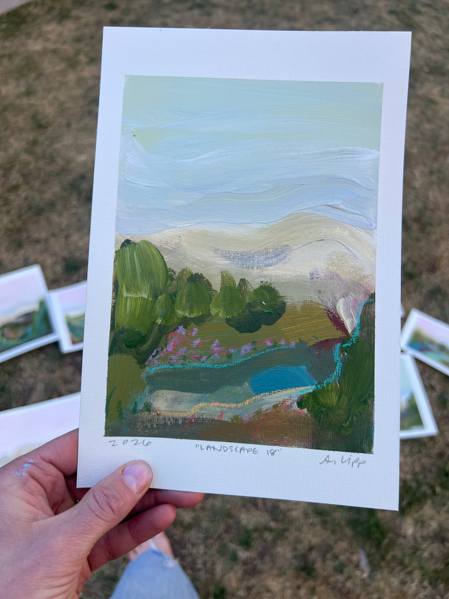 7"x5" Abstract Landscape: Acrylic and Oil Stick on Paper