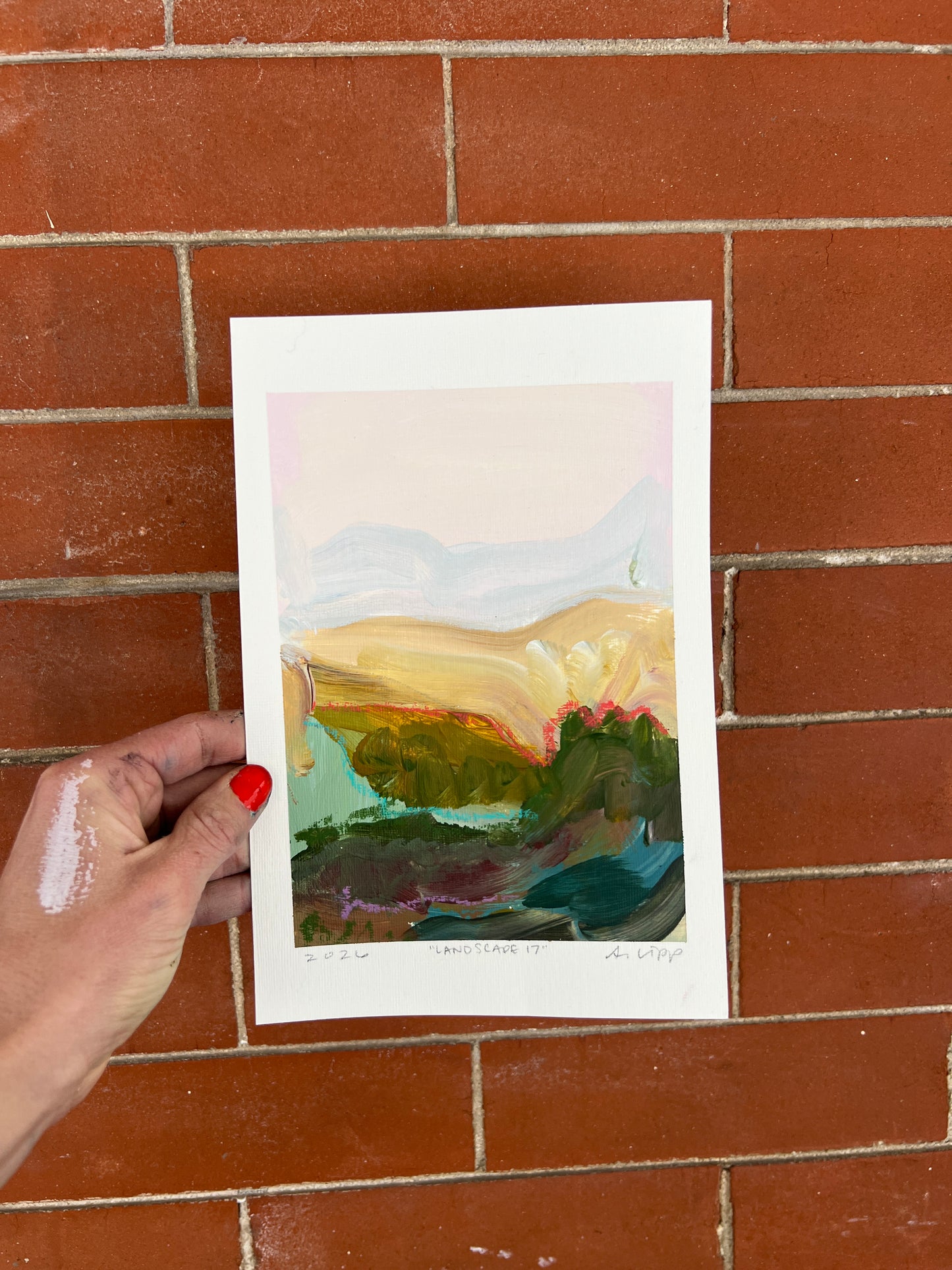 7"x5" Abstract Landscape: Acrylic and Oil Stick on Paper