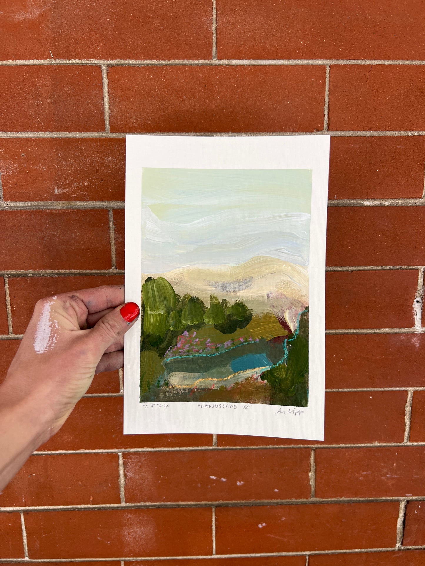7"x5" Abstract Landscape: Acrylic and Oil Stick on Paper