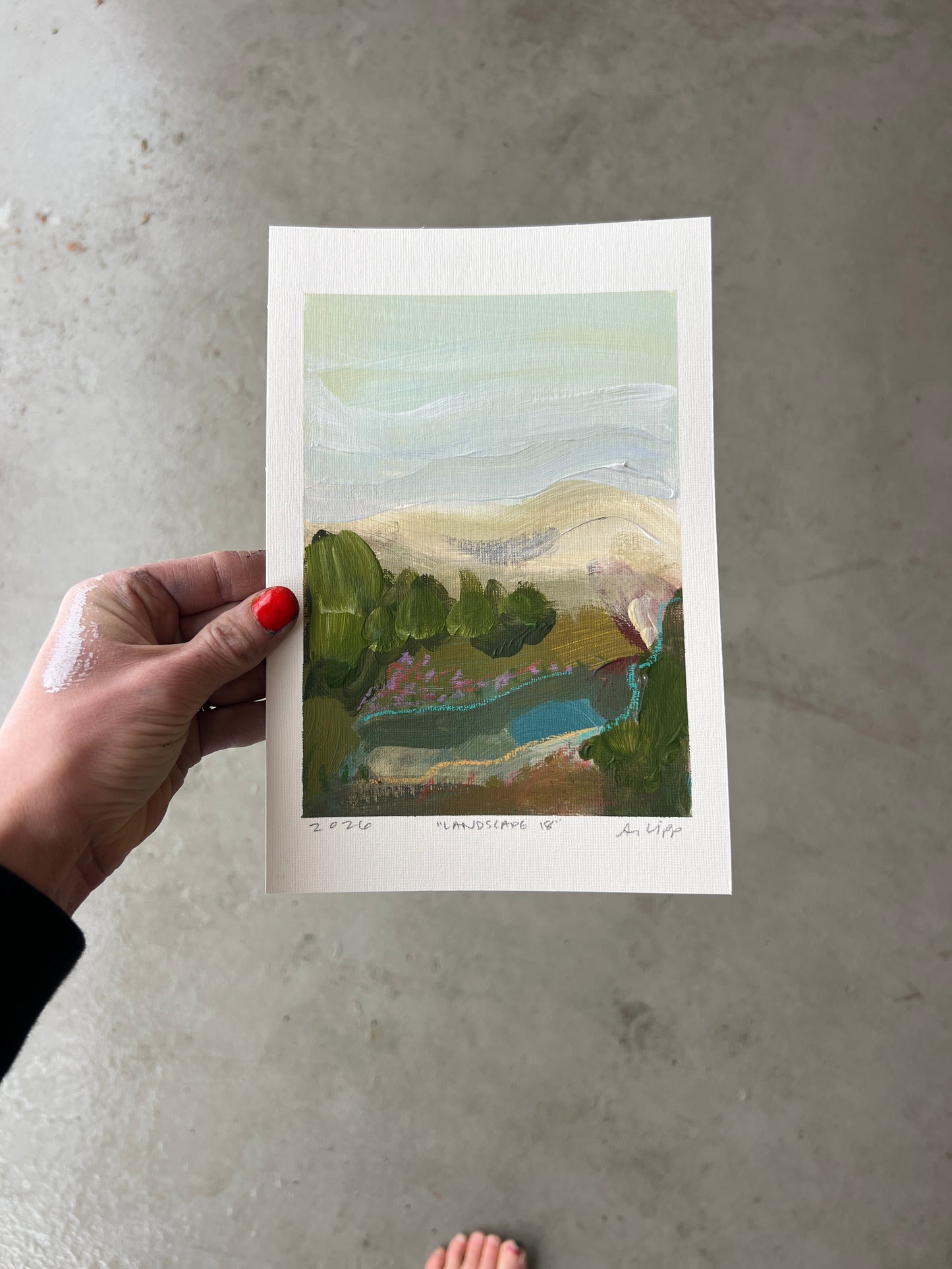 7"x5" Abstract Landscape: Acrylic and Oil Stick on Paper